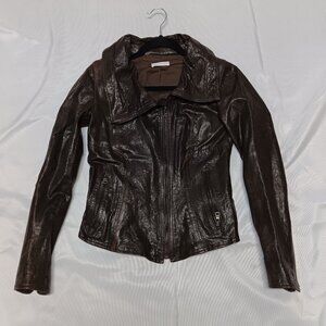 Vintage Souvenir Clubbing Women Brown Genuine Leather Jacket Size 40  {CH}